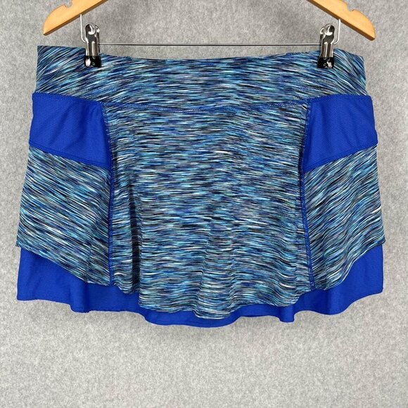 Athleta Athletic Bustle Skort Size XL Spacedye Blue Layered Tennis Golf Pockets - Picture 1 of 15